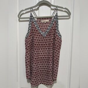 LOFT Burgundy and Black Patterned Camisole